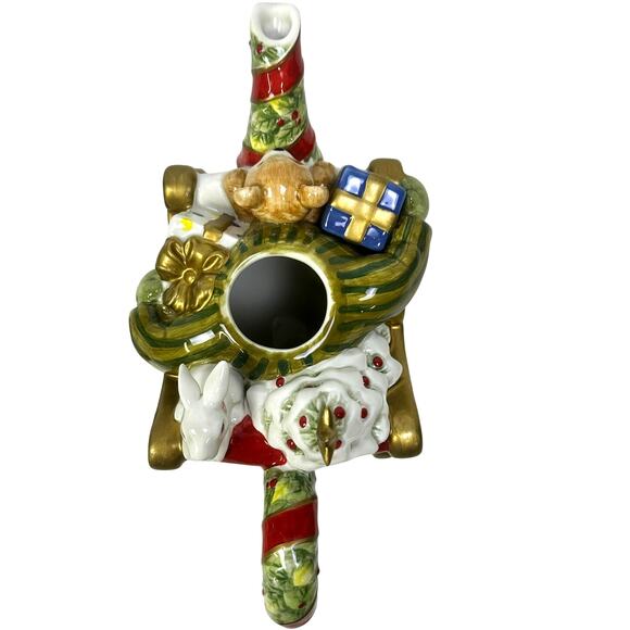 Fitz and Floyd 2005 'Frosty Folks Collection' Christmas Snowman Sleigh Teapot - Picture 5 of 11